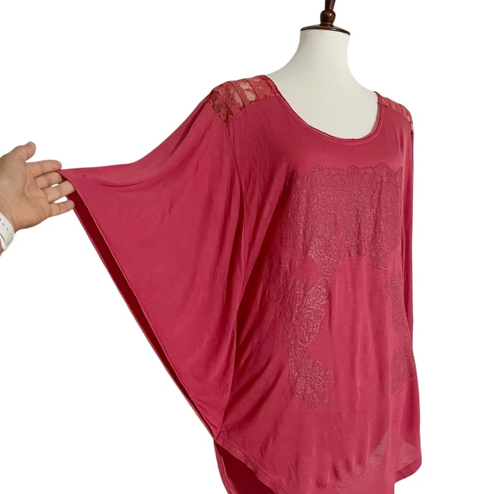 Free People Womens Berry Pink Lace Shoulder Draped‎ Open Back Tunic Top Large